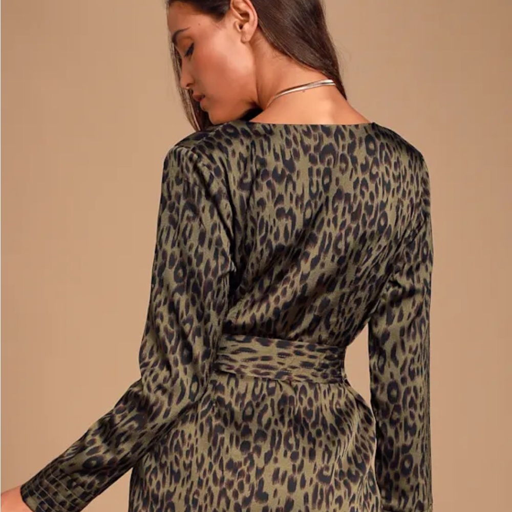 Lulu's Green and Black Animal Print Long Sleeve Dress